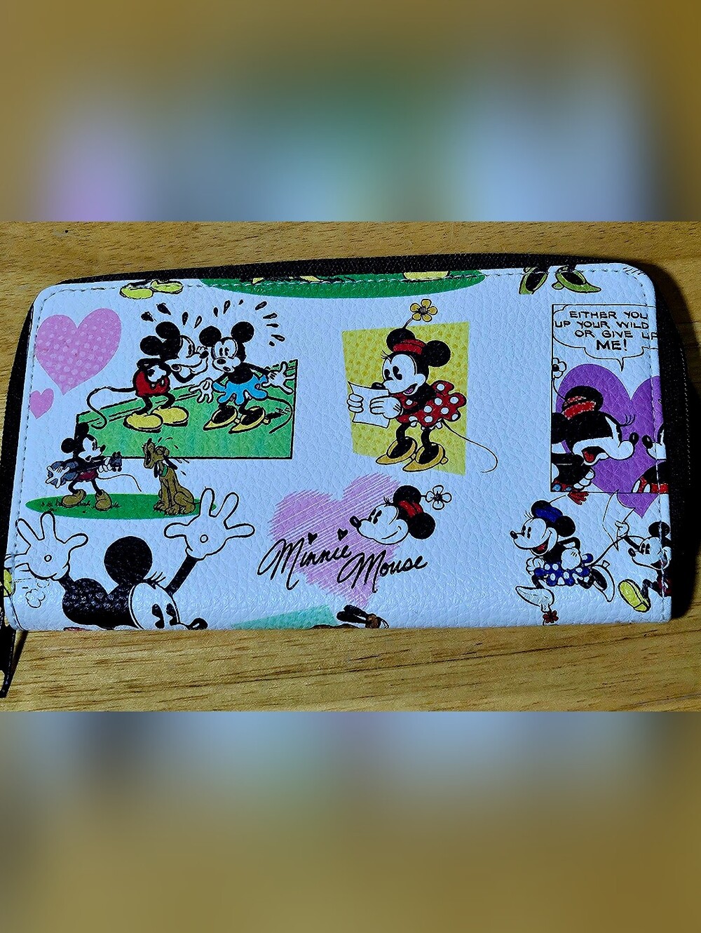 Disney Parks Authentic Retro Mickey, Minnie & Pluto Comic Print Zip Wallet
